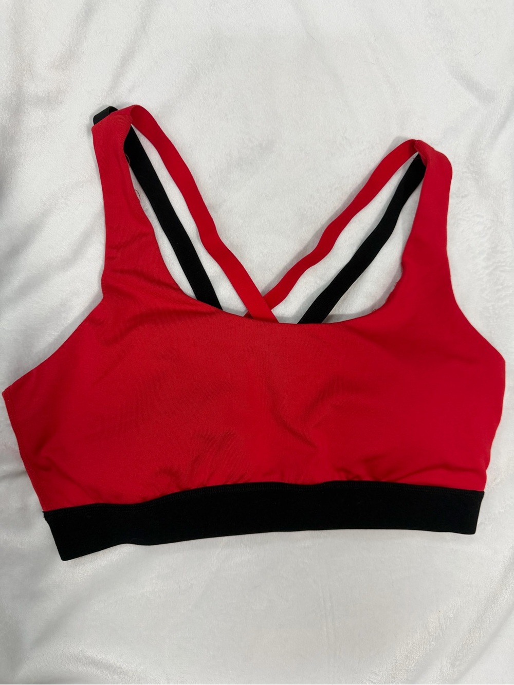 Bucked Up Red & Black Sports Bra - Black Support Band & Two Crossover Straps